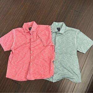 Johnnie-O Cotton Heathered Coral and Mint Button-Down Shirts Size Large set of 2